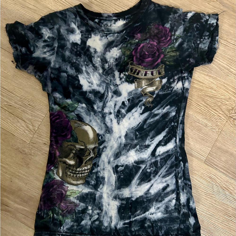 Sinful Black and Purple Tie-Dye Women’s T-Shirt Small